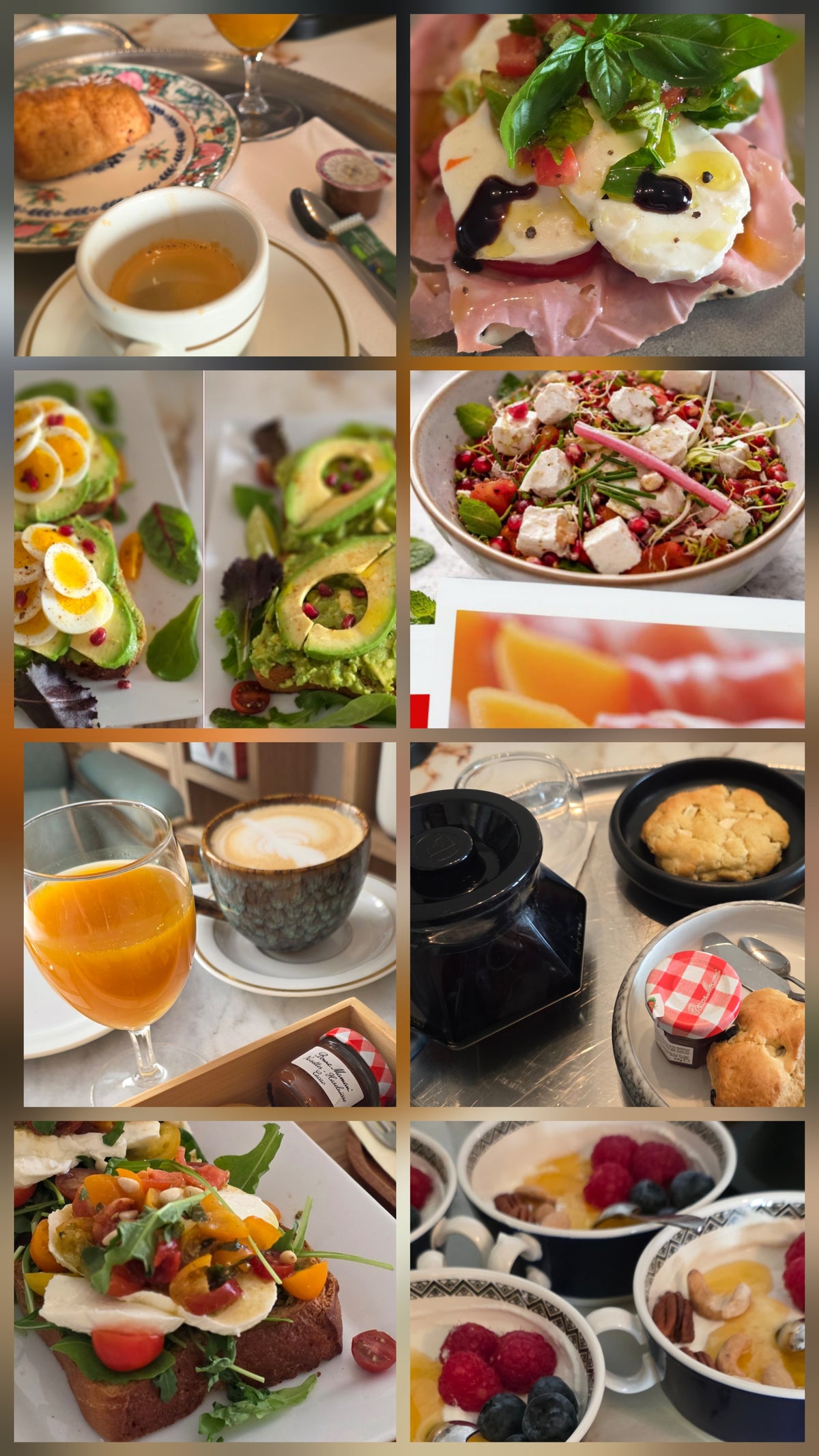Brunch découverte du café de spécialité croissants jus d'orange espresso toast avocat mozzarella feta saumon café brésil colombie peru ethiopie scones banana